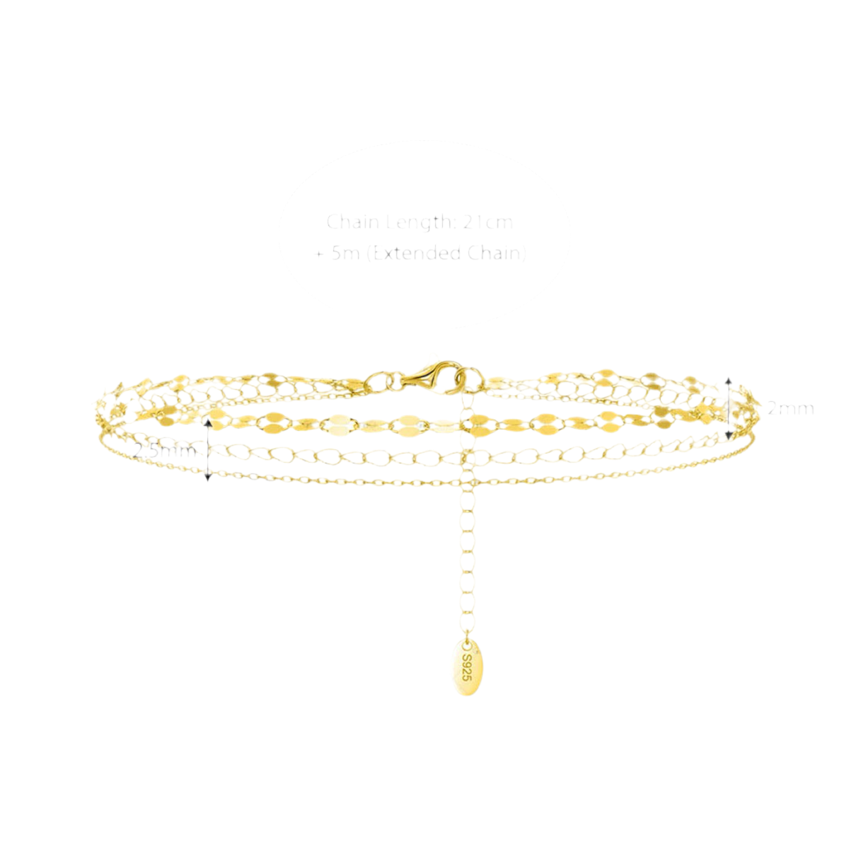 Silver 14k Gold Plated 3-Layer Stacking Anklet