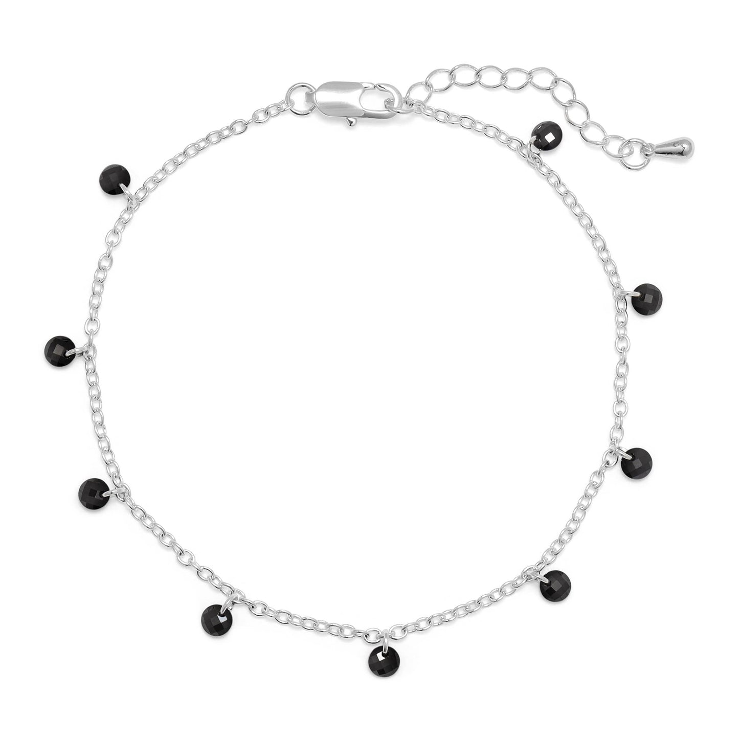 Ankle Bracelet - Silver chain and black crystals