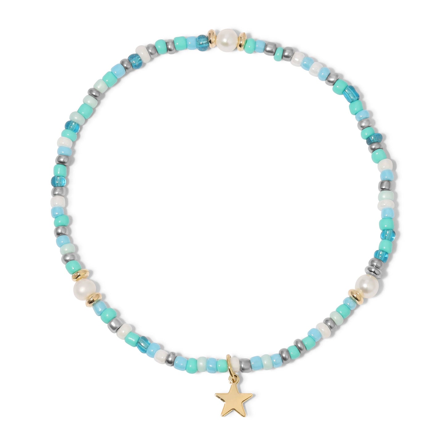 Ankle Bracelet - Turquoise Seed Bead and Pearls