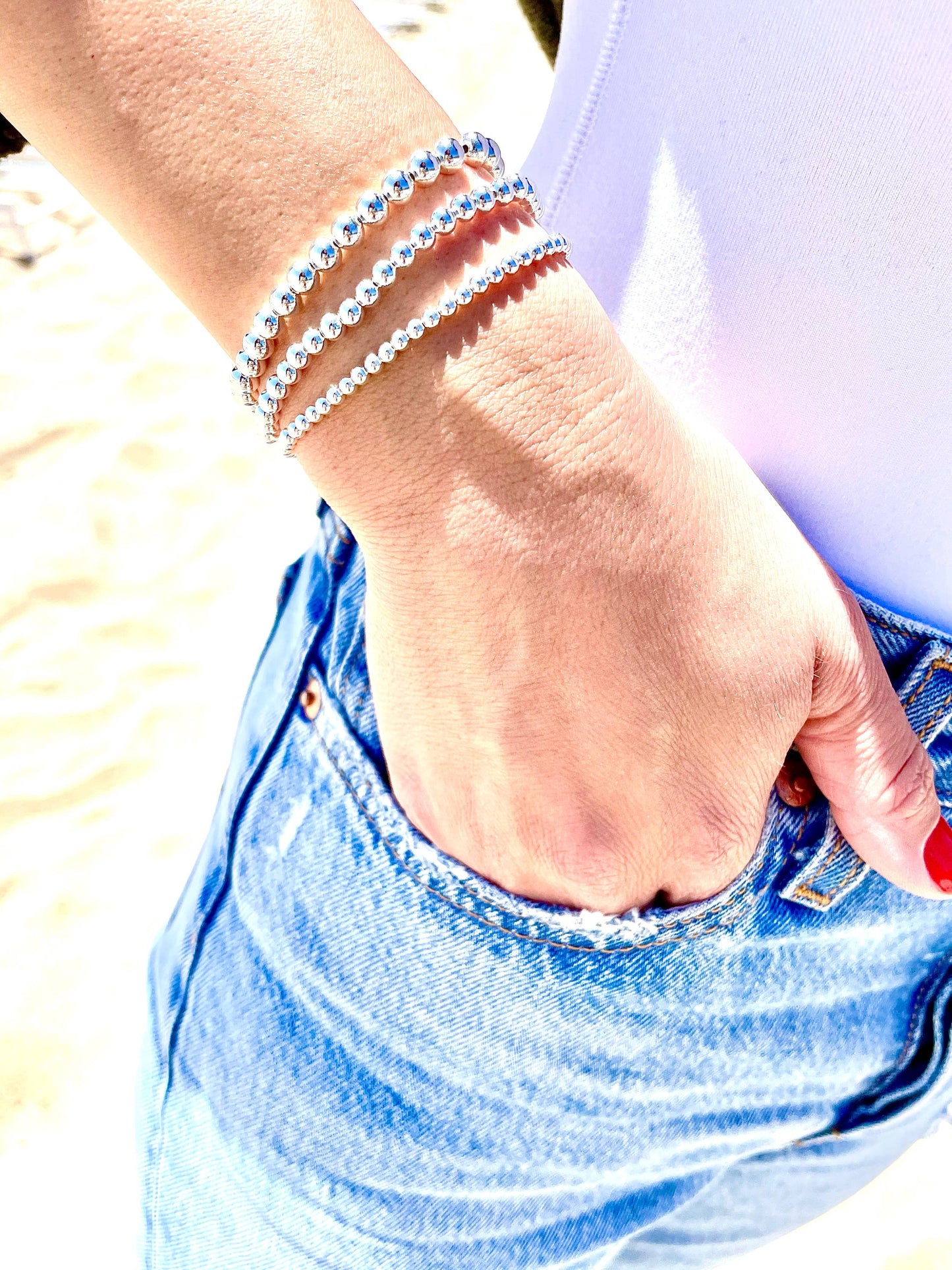 5MM Silver Bubble Bead Bracelet