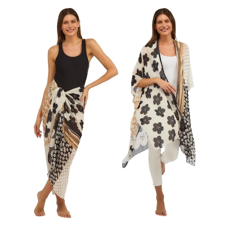 Mixed Print Kimono & Scarf