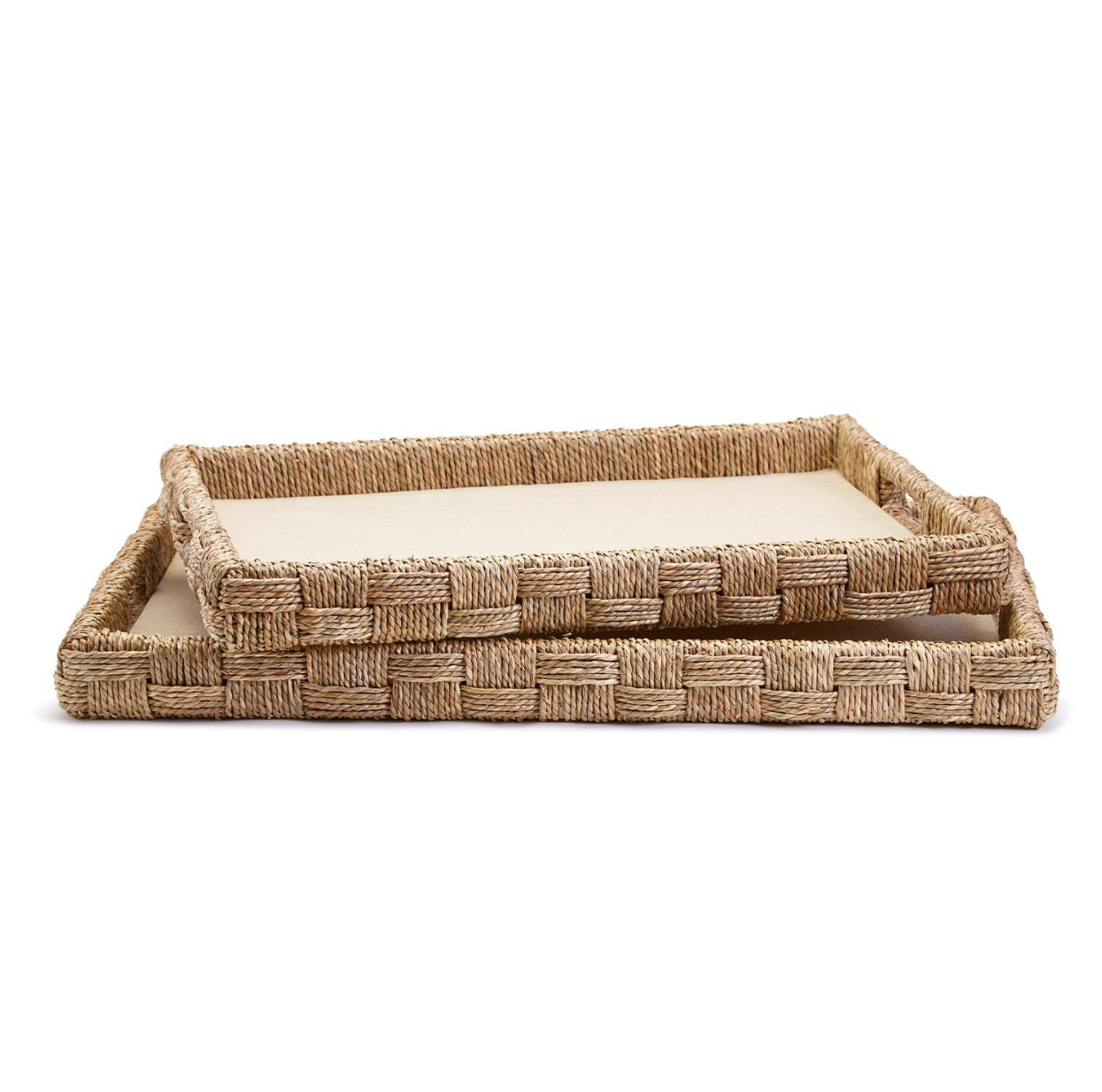 Set of 2 Hand-Crafted Sea Grass and Rattan Oversized Decorative Square Tray