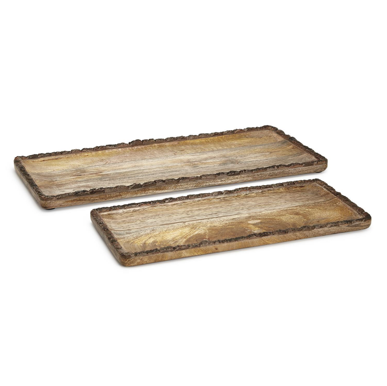 Rustic Charm Set of 2 Rectangle Tray with Natural Bark Edge
