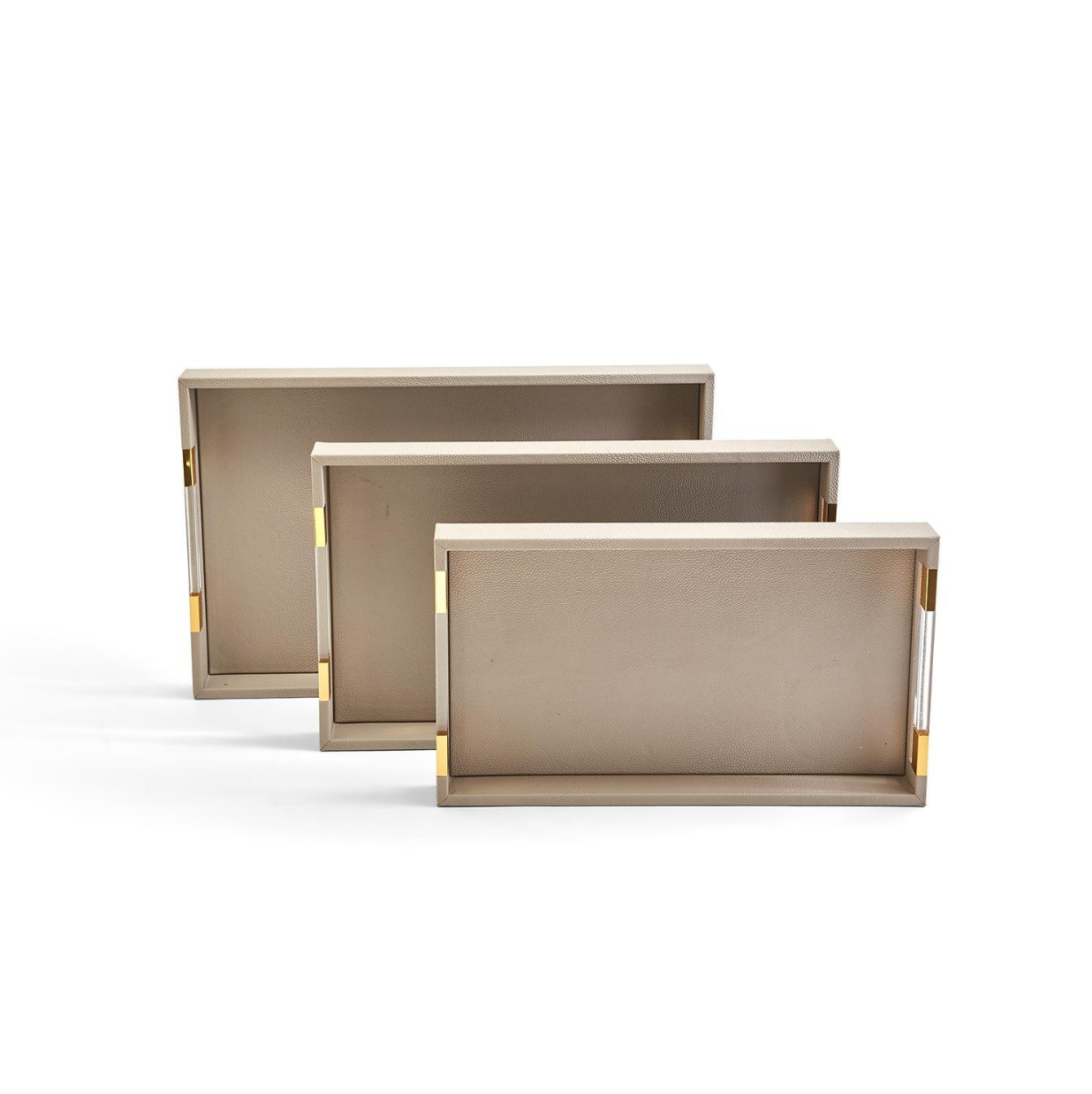Taupe Set of 3 Decorative Rectangle Tray with Acrylic Handles