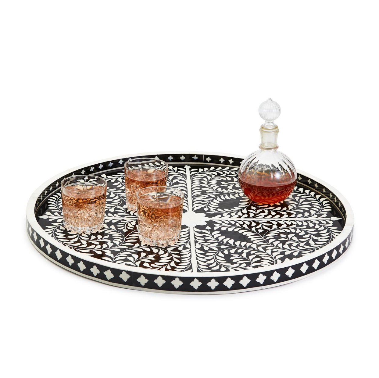 Jaipur Palace Black and White Decorative Round Serving Tray