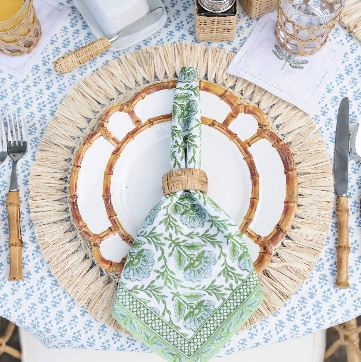 Bamboo Touch Set of 4 Dinner Plate with Bamboo Rim