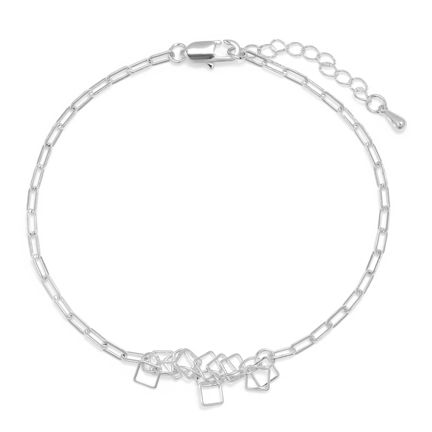 Ankle Bracelet - Silver paper clip and Square chain