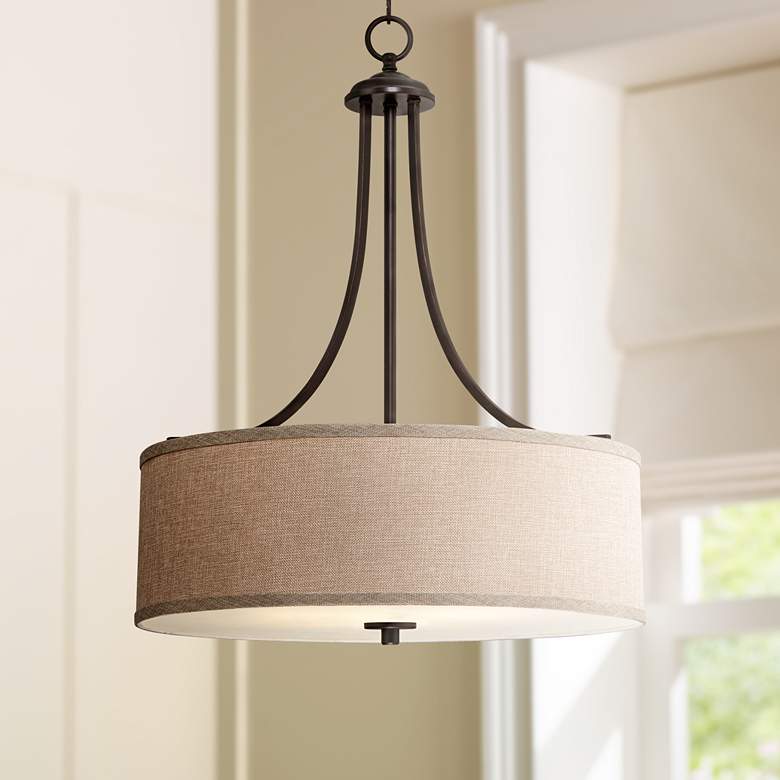 LIGHTING: Oatmeal Linen Shade Pendant Light