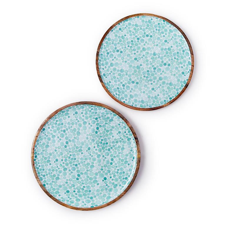 Set of 2 Drops Hand-Crafted Wood Round Tray
