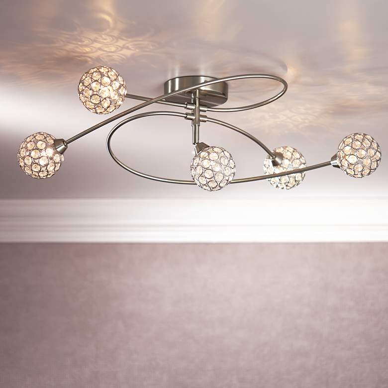 LIGHTING: Wide 5 Light Modern Nickel Ceiling Light