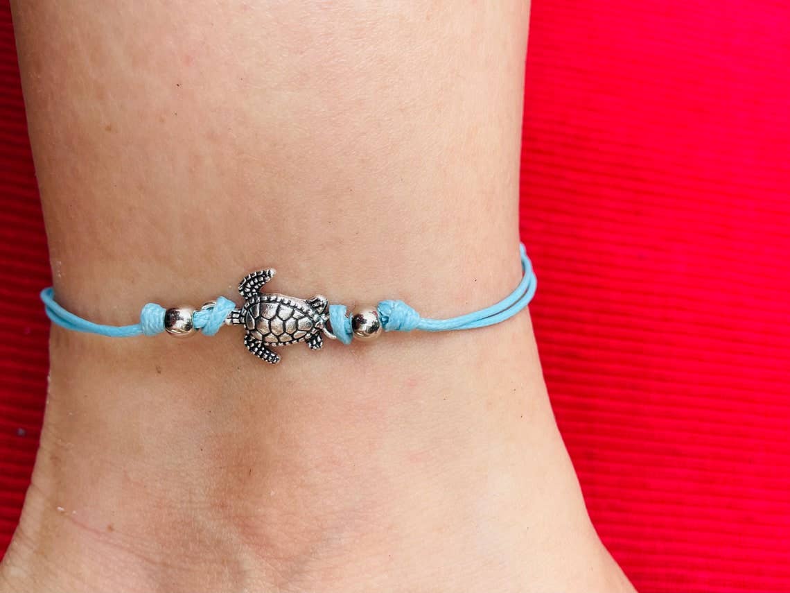 Black Turtle Anklet - Turquoise Turtle Ankle Bracelet