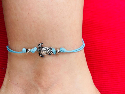 Black Turtle Anklet - Turquoise Turtle Ankle Bracelet