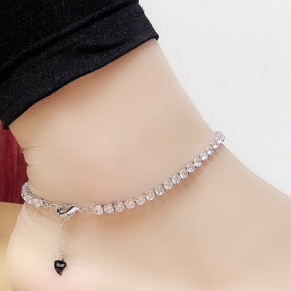 Silver Crystal Adjustable Anklet