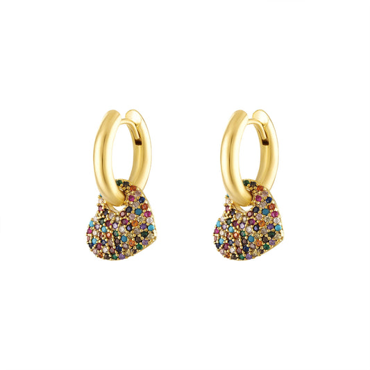 Rainbow Pave Heart Hoop Earrings