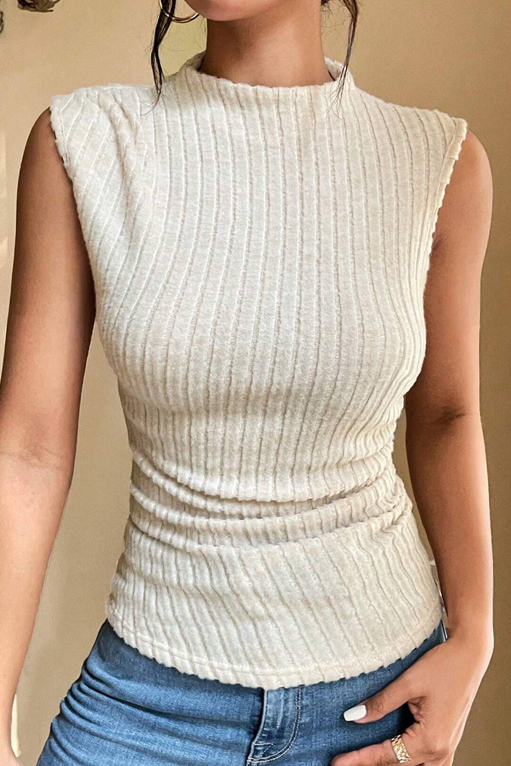 Ribbed Knit Mock Neck Tank Top