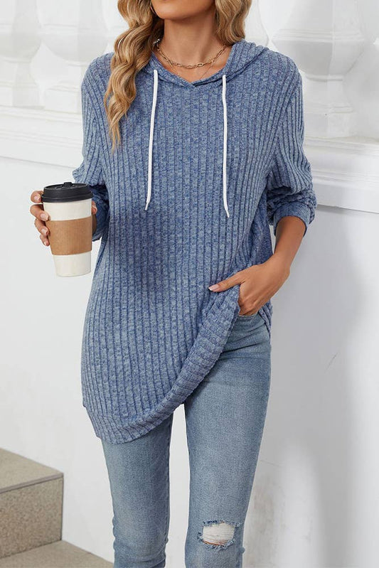 Ribbed Knitting Drawstring Hoodie