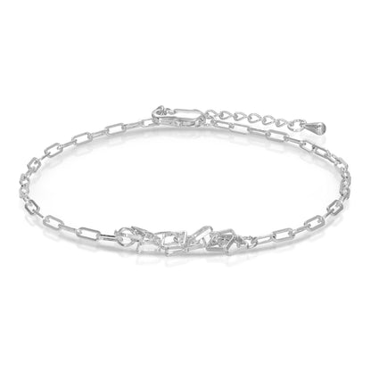 Ankle Bracelet - Silver paper clip and Square chain