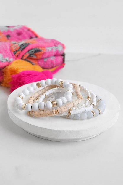 Summer Fresh Neutrals stack clay glass wood beads bracelets set