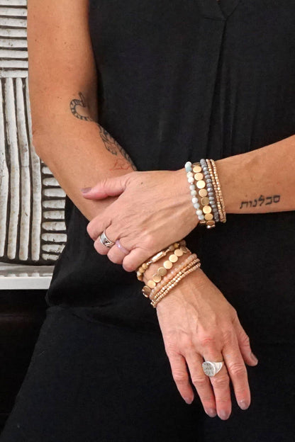 5 piece Boho Beaded Bracelets Stack Semi Precious Metal Glass