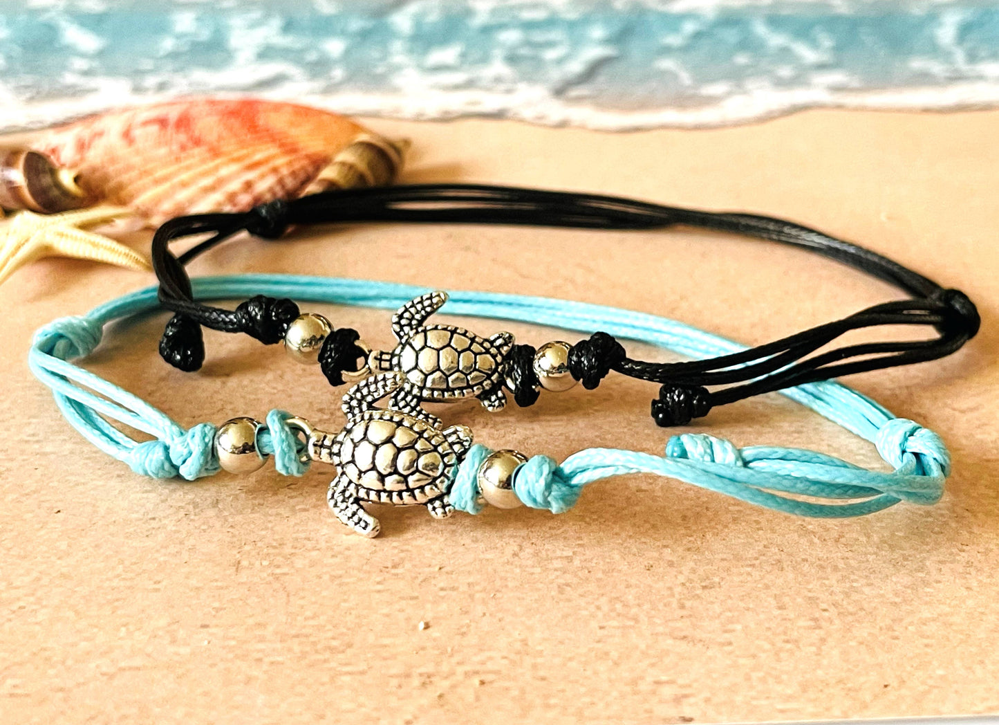 Black Turtle Anklet - Turquoise Turtle Ankle Bracelet