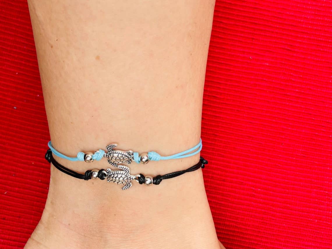 Black Turtle Anklet - Turquoise Turtle Ankle Bracelet
