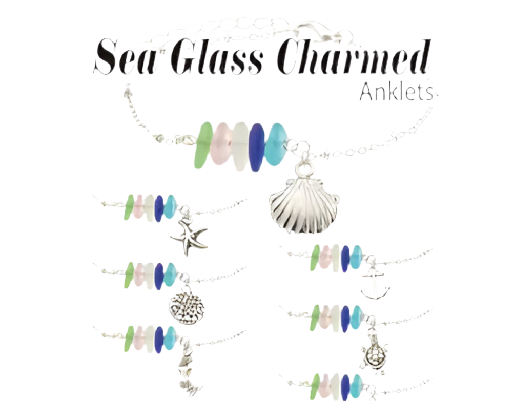 Puka Creations Sea Glass Charmed Anklets