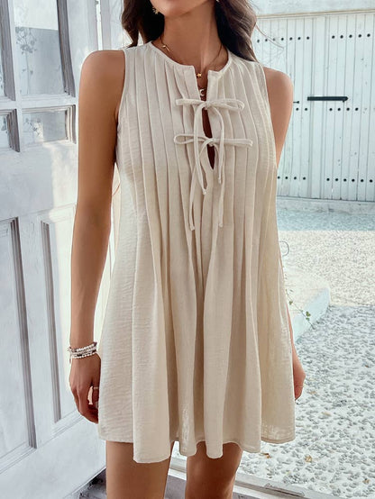 Tie Pleated Sleeveless Dress