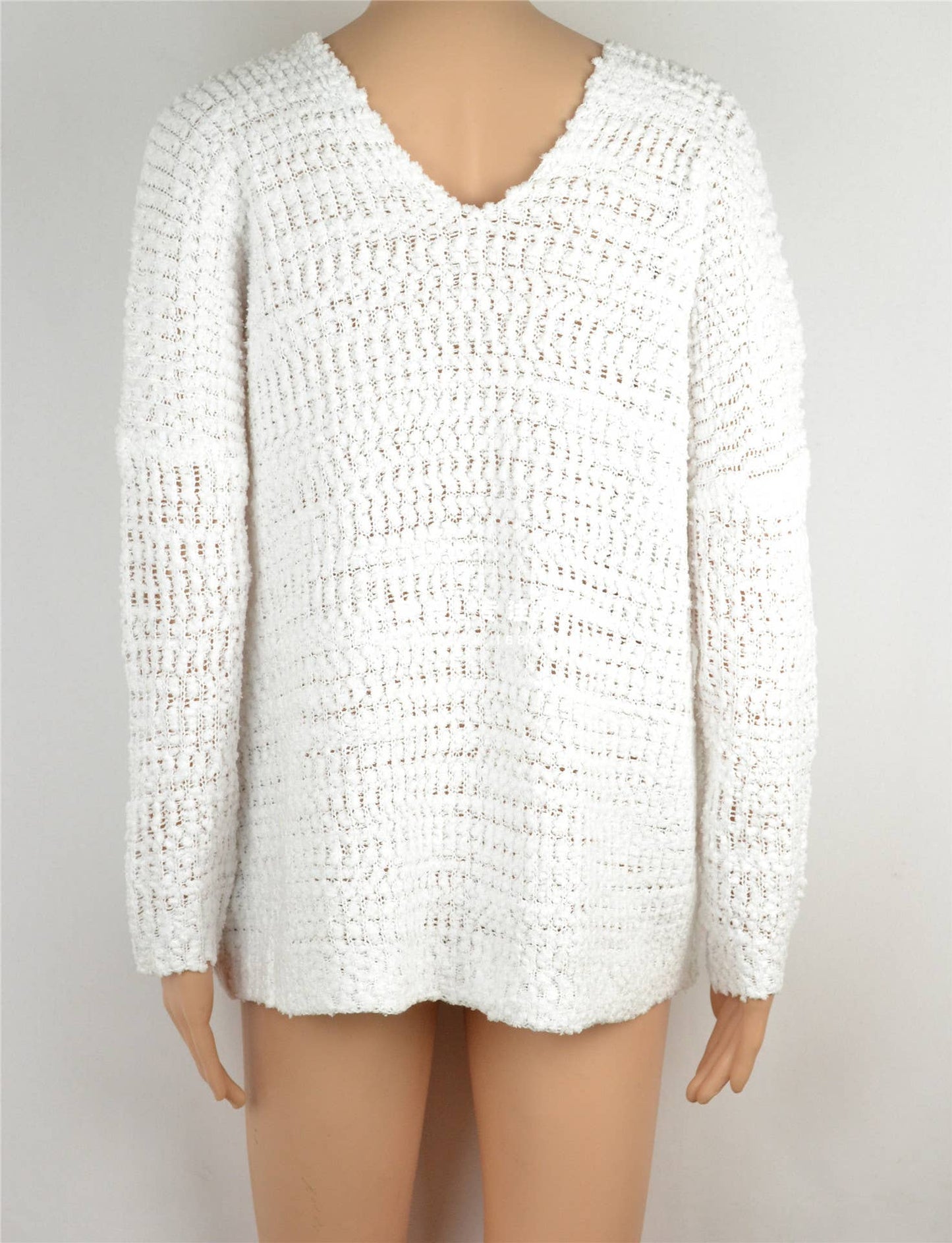 White Openwork Pullover Knit Sweater