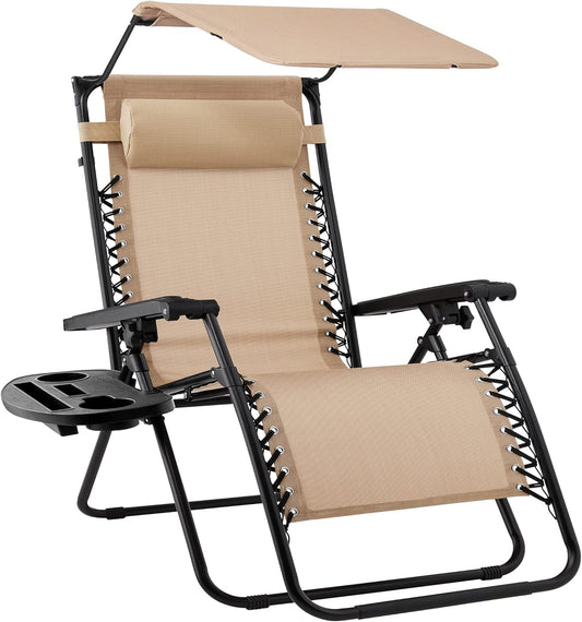 Outdoor Gravity Chair With Sunshade and Drink Tray - Beige