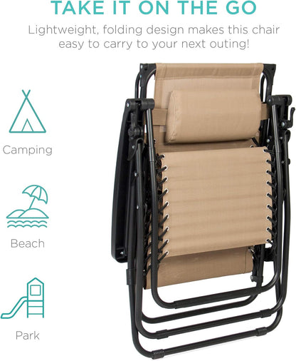 Outdoor Gravity Chair With Sunshade and Drink Tray - Beige