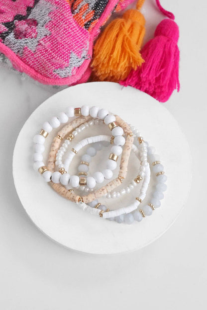 Summer Fresh Neutrals stack clay glass wood beads bracelets set