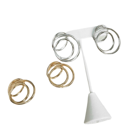 Statement Tangled Looped Wire Earrings - Gold & Silver Tone