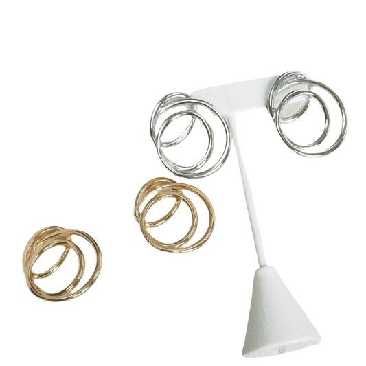 Statement Tangled Looped Wire Earrings - Gold & Silver Tone