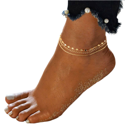 Silver 14k Gold Plated 3-Layer Stacking Anklet