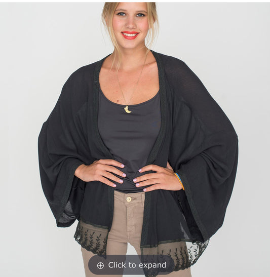 Black Coverlet with Lace Trim