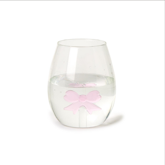 Pink Bow Stemless Wine Glass