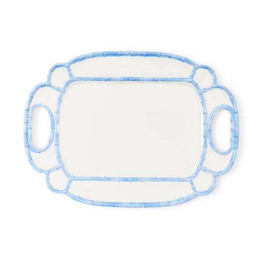 French Blue Bamboo Touch 14 1/2" x 20" Platter with Bamboo Rim Design