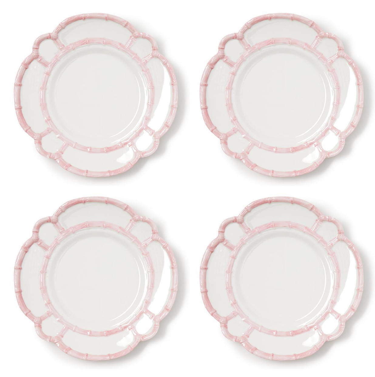 Pink Bamboo Touch Set of 4 Dinner Plates with Bamboo Rim