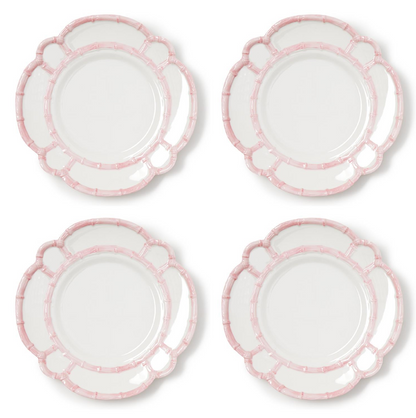 Pink Bamboo Touch Set of 4 Dinner Plates with Bamboo Rim