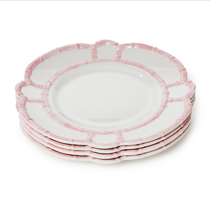 Pink Bamboo Touch Set of 4 Dinner Plates with Bamboo Rim