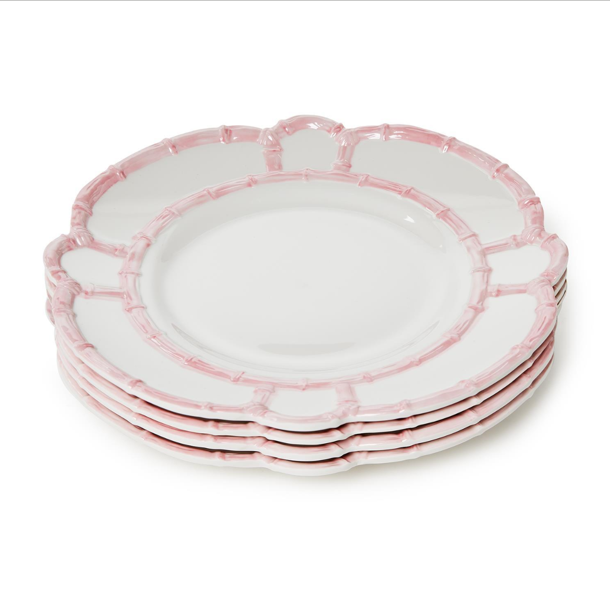 Pink Bamboo Touch Set of 4 Salad / Dessert Plates with Bamboo Rim