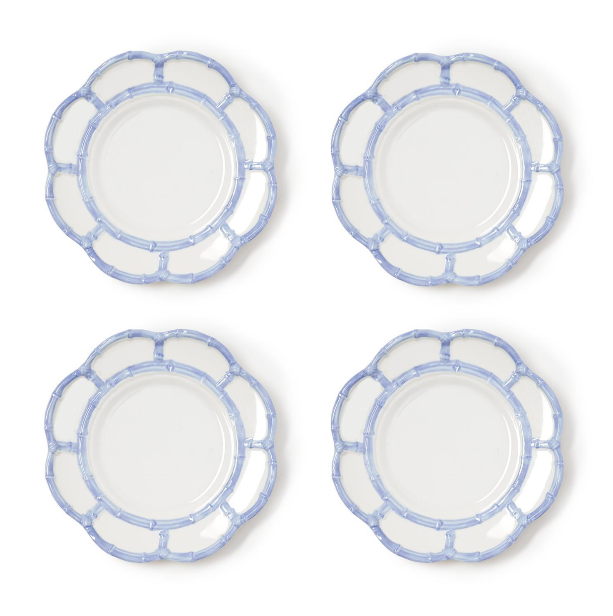 French Blue Bamboo Touch Set of 4 Salad / Dessert Plates with Bamboo Rim
