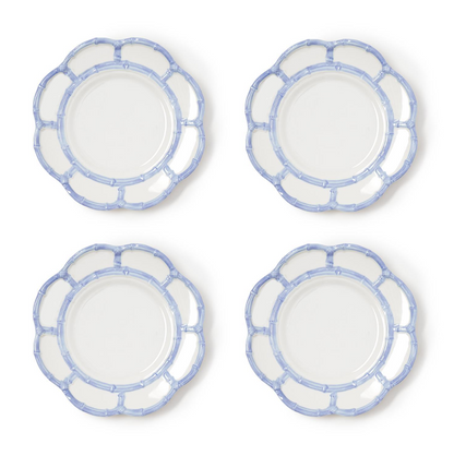 French Blue Bamboo Touch Set of 4 Salad / Dessert Plates with Bamboo Rim