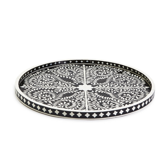 Jaipur Palace Black and White Decorative Round Serving Tray