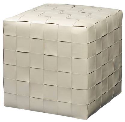 Woven Leather Ottoman White