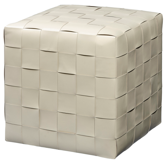 Woven Leather Ottoman White