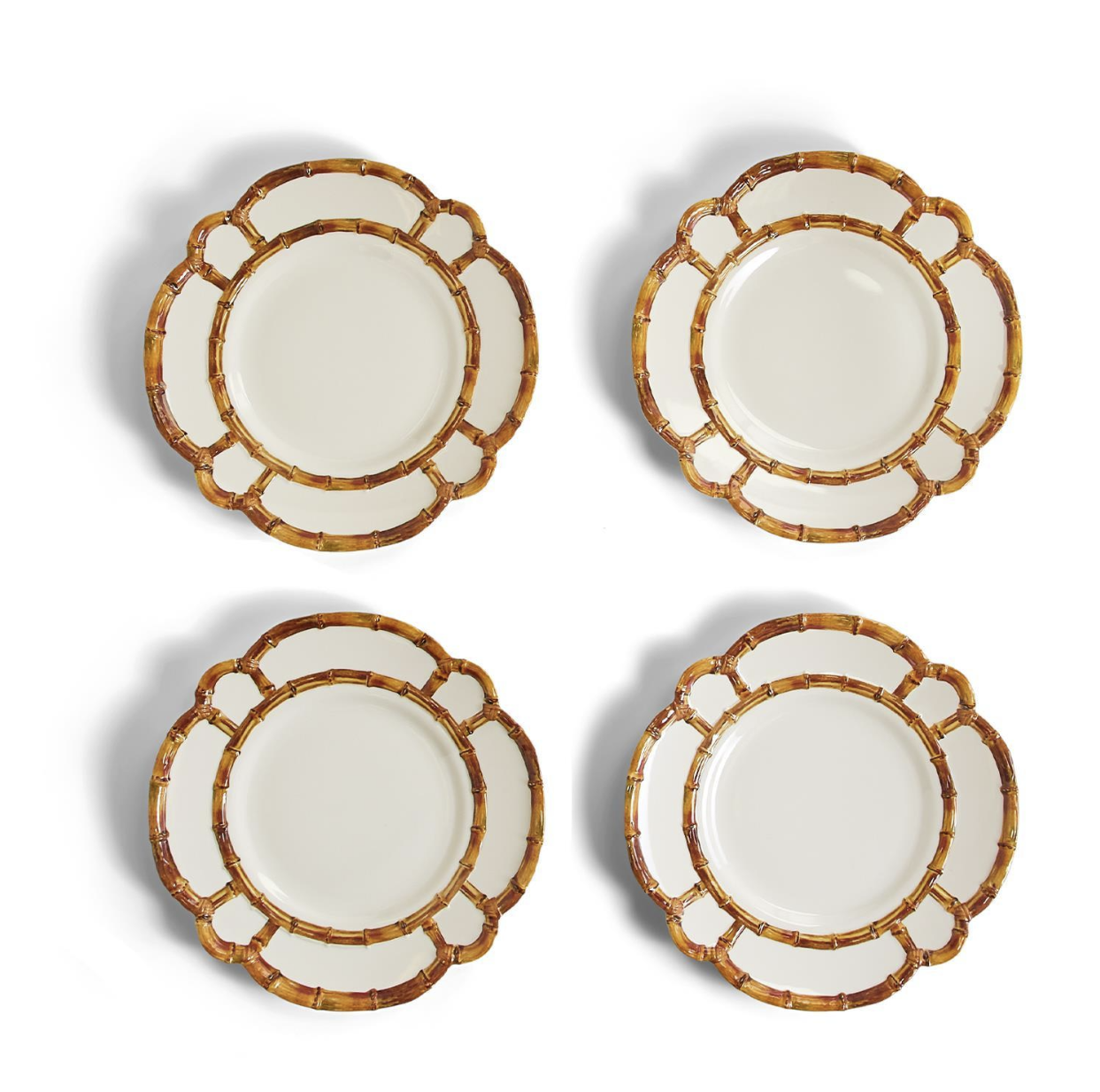 Bamboo Touch Set of 4 Dinner Plate with Bamboo Rim