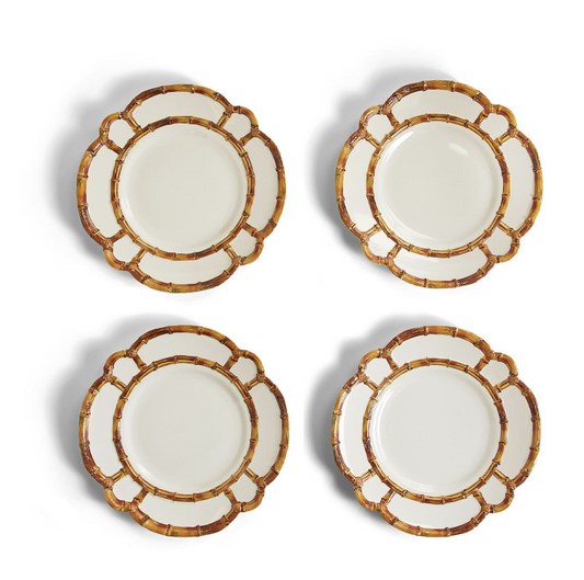 Bamboo Touch Set of 4 Dinner Plate with Bamboo Rim