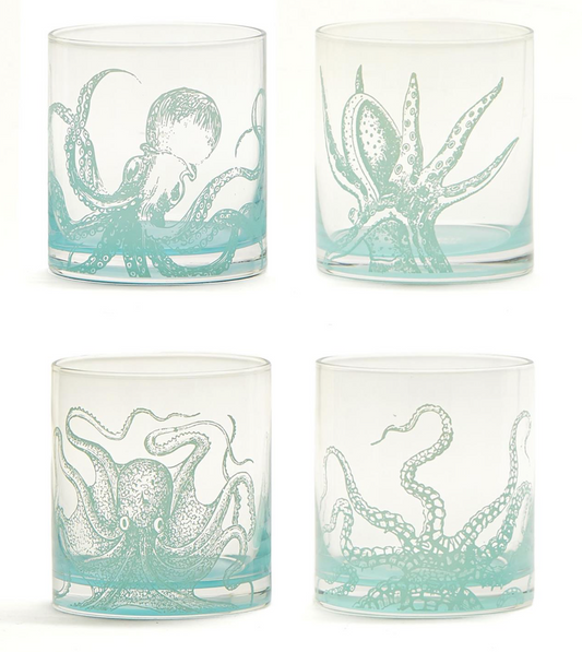 S/4 Octopus Double Old Fashion Glass in Gift Box