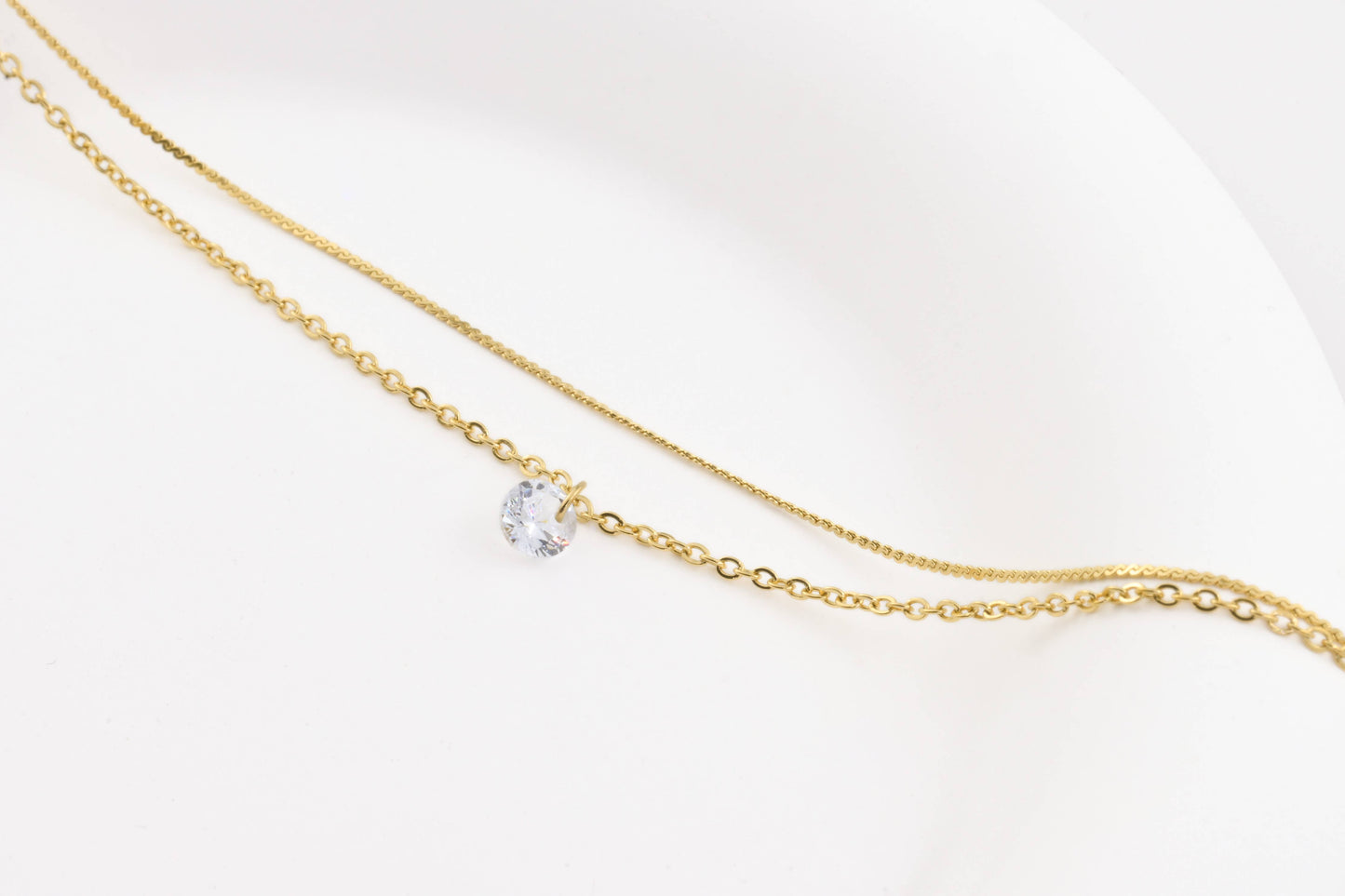 Dainty CZ Anklet - 18k Gold Diamond Ankle Bracelet